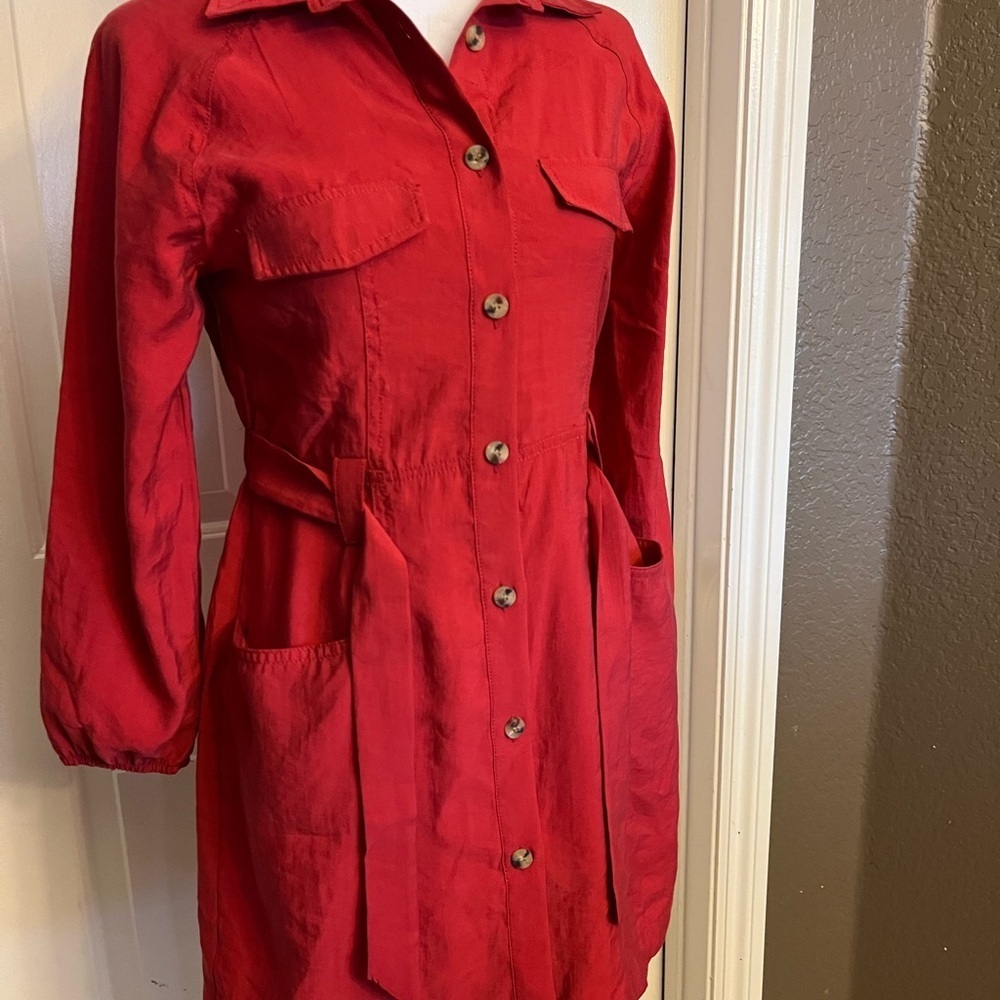 Zara Red dress Sleeves and Belted Waist. Size 11 - 12